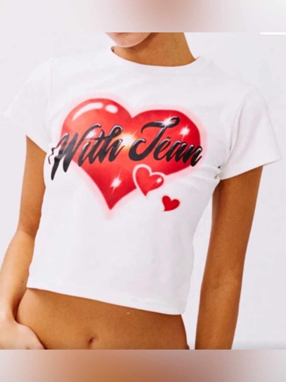 With Jean Red Heart Airbrush Baby Tee Graphic T Shirt Size M